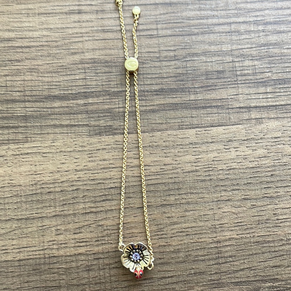 Coach Slider Bracelet Flower & Ladybug Pink Gemstone